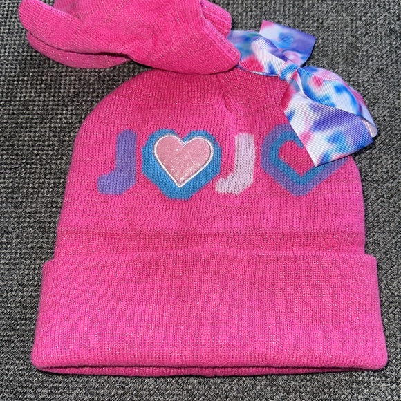 NWT Girls JoJo Siwa Knit Beanie Hat and Glove set.  Pink with Tie-Dye bow - Picture 2 of 7